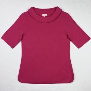 New Talbots Petite Cotton Blend Solid Pink Short Sleeve Knit Blouse Top